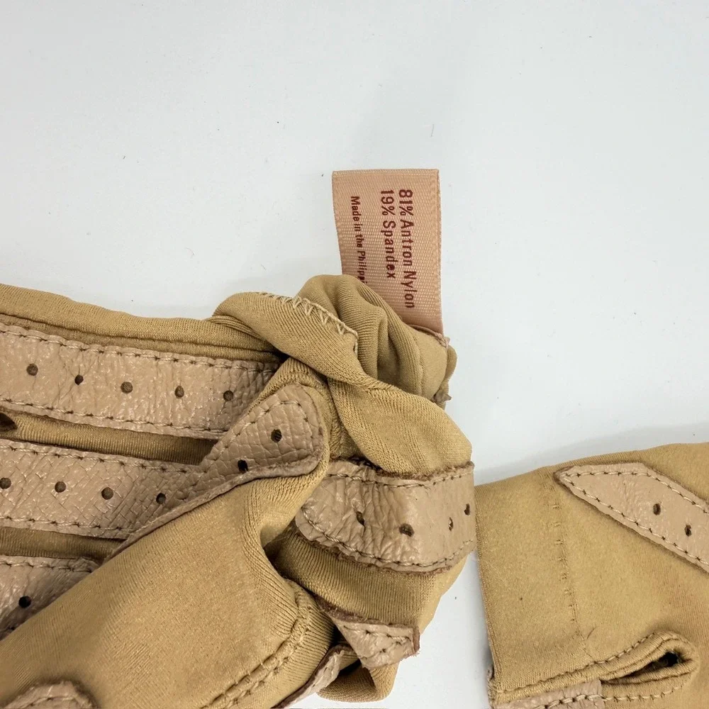 Isotoner Driving Gloves Chevron 90s Vintage Women One Size Tan Spandex Aris